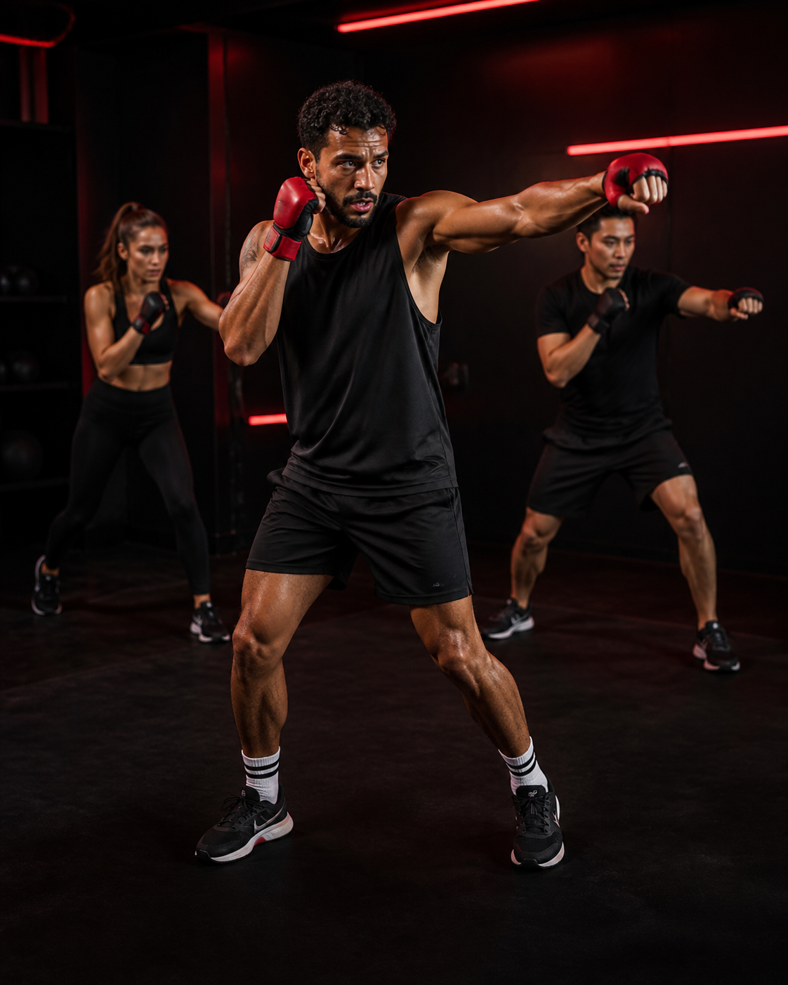 Aluno praticando movimentos de boxe em uma aula de RitBox
