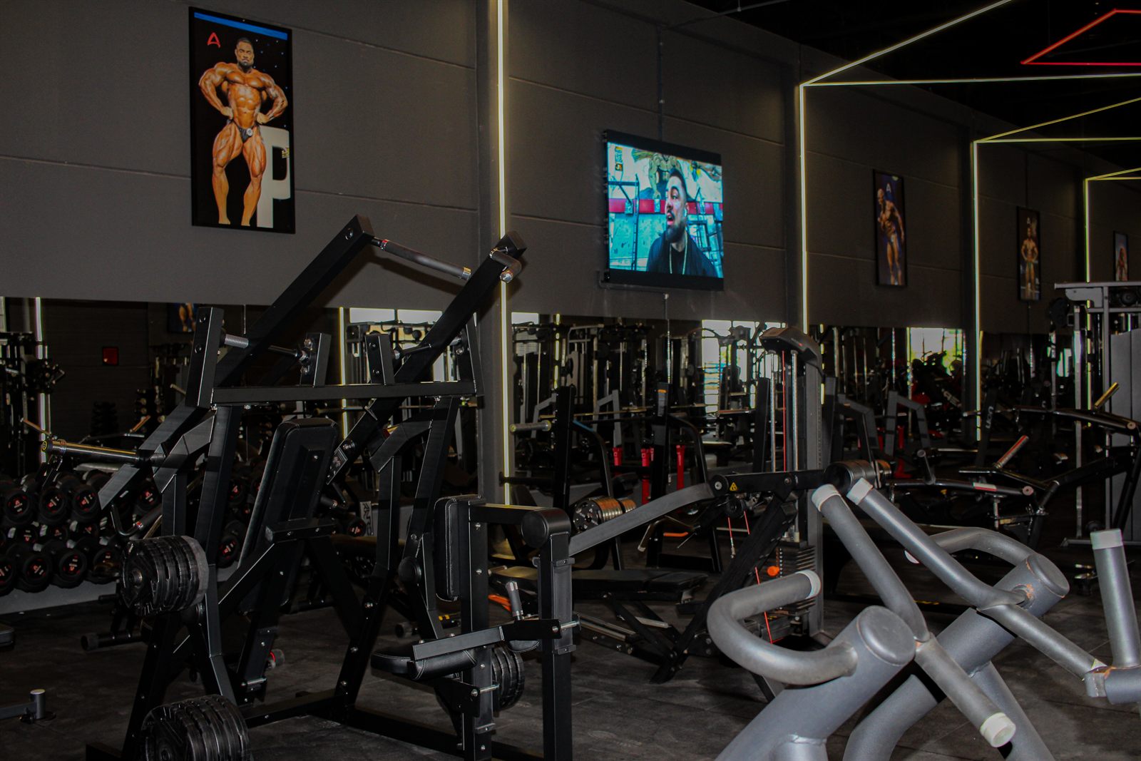 Visão ampla da área de musculação da Arena Training